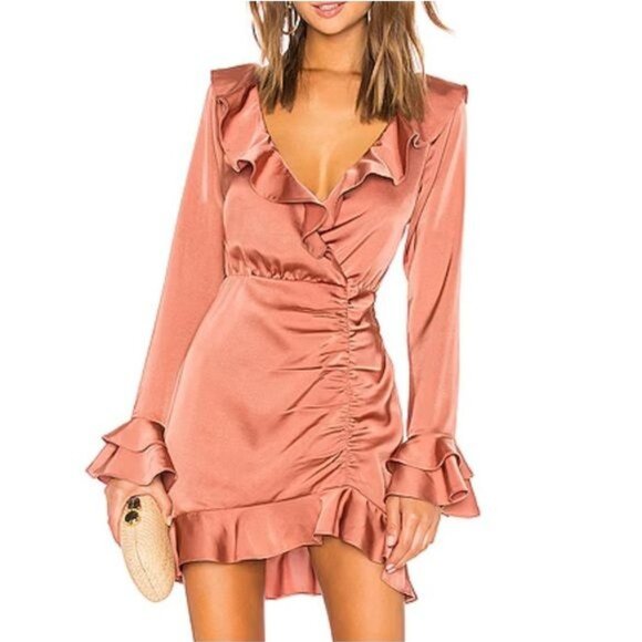 MAJORELLE Nelly Mini Dress Terracotta Brown Satin size Large - Picture 1 of 9